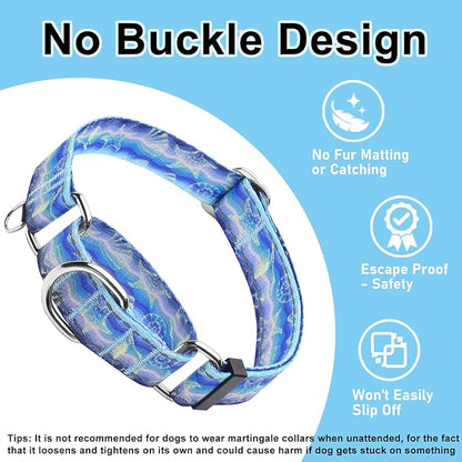 Reflective Martingale Collar for Dogs Nylon Training Collar with No Buckle, No Pull Adjustable Dog Collar for Medium Dogs（Blue Starfish，M）