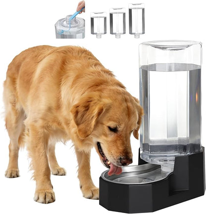 Sfozstra Large Dog Water Dispenser: 9L Gravity Black Gravity Water Feeder - Dishwasher-Safe Stainless Steel Bowl - Easy Clean - for Medium/Large Dogs - Multi-Pet Homes - Garage/Garden/Patio