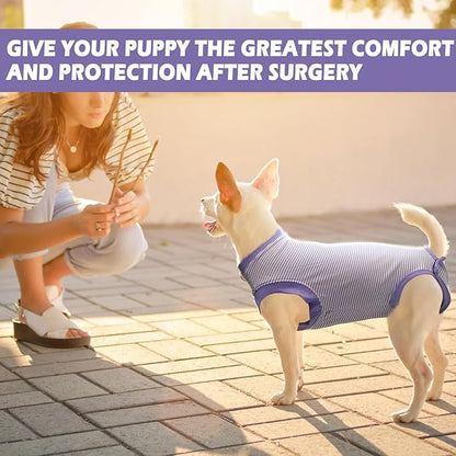 Dog Surgery Recovery Suit for Male Female, Spay Neuter Cone Alternative Surgical Onesie, Purple, X-Small