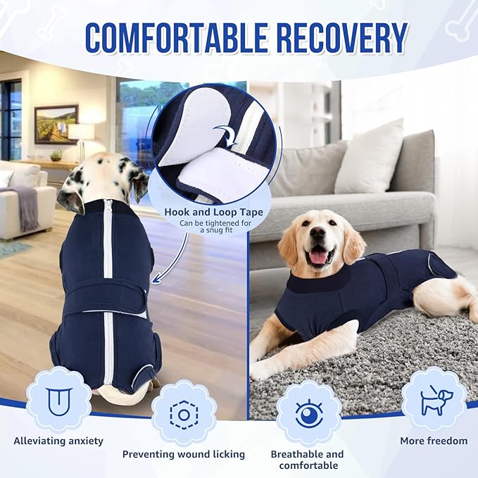 Lukovee Recovery Suit for Dogs, Zipper On Recovery Suit for Female Male Dog, Onesie Abdominal Wounds Cone E-Collar Alternative Prevent Licking Spay Recovery Suit (XL, DBL)