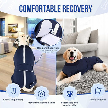 Lukovee Recovery Suit for Dogs, Zipper-On Onesie for Female Male Dog, Abdominal Wounds Cone E-Collar Alternative, Prevent Licking Spay (S, Dark Blue)