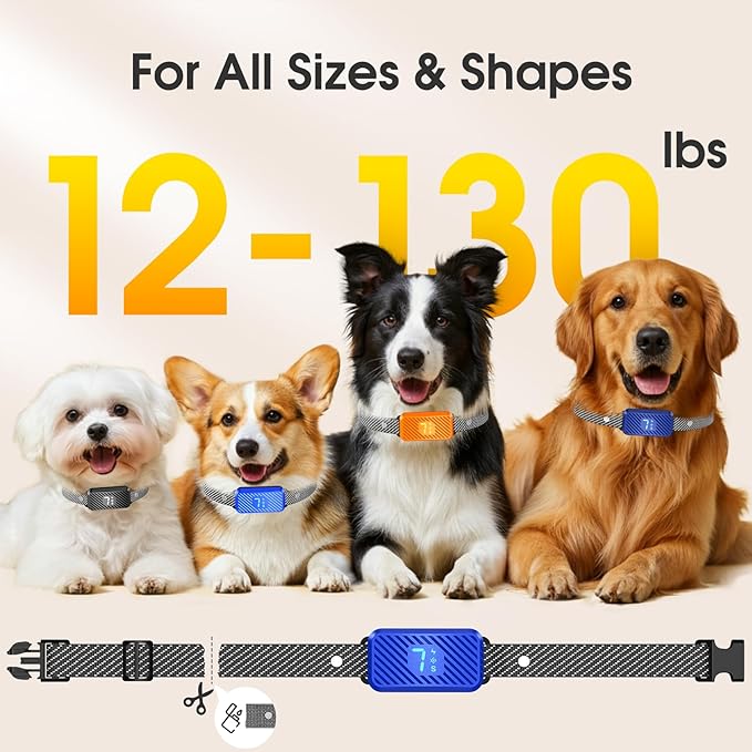 Dog Bark Collar for Large Medium Small Dogs, Effective No-Bark Collar, Smart Barking Collar, Rechargeable Bark Collar with 7 Sensitivity, 3 Modes, Waterproof, SkyBlue