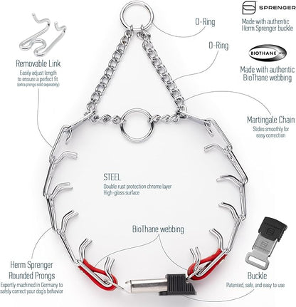 Herm Sprenger Chrome Plated Steel Dog Collar with Quick Release ClicLock Buckle O-Ring Biothane Insert Training Collar Made in Germany (Cherry Red, 16in x 2.25mm(Neck Size up to 13-14in))