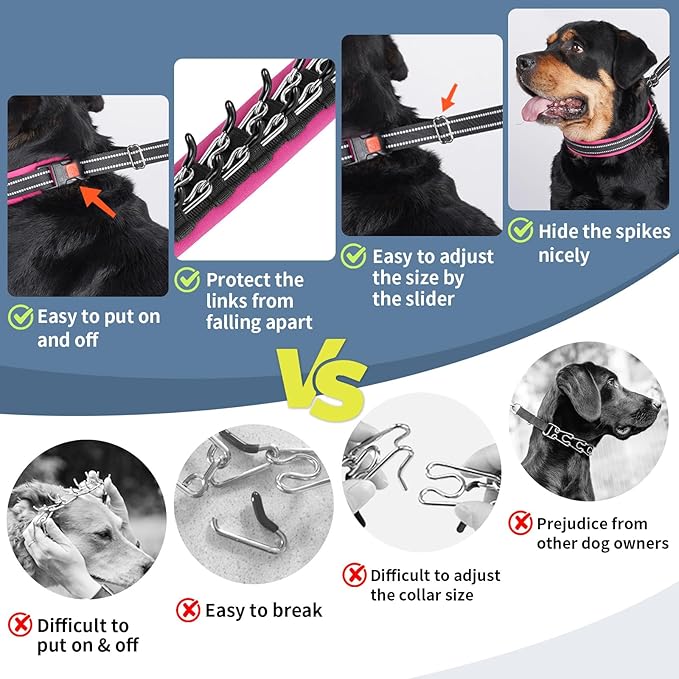 Mayerzon Martingale No Pull Collar for Medium Large Dogs, Patented Anti Pull Dog Collar with Buckle for Walking Training, with Neoprene Padding and Reflective Stitching, Adjustable(Hot Pink Trim, M)