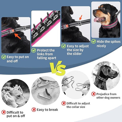 Mayerzon Martingale No Pull Collar for Medium Large Dogs, Patented Anti Pull Dog Collar with Buckle for Walking Training, with Neoprene Padding and Reflective Stitching, Adjustable(Hot Pink Trim, M)