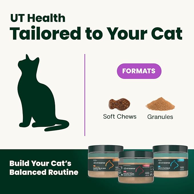 VetriScience UT Health Powder, UT Strength Cranberry D-Mannose Bladder and Urinary Tract Supplement for Cats, Bromelain and Probiotics, Healthy Mineral Balance, Chicken & Cheese, 60 Scoops
