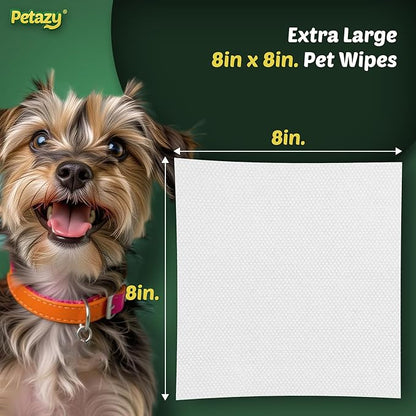 Petazy Dog Wipes for Paws and Butt – 100 Count (8x8in) Hypoallergenic, Deodorizing Pet Wipes for Dogs and Cats | Extra Large, Plant-Based, Chamomile Scented | Travel Size, Single On-the-Go Pack