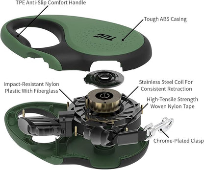 TUG 360° Tangle-Free Retractable Dog Leash with Anti-Slip Handle | 16 ft Strong Nylon Tape | One-Handed Brake, Pause, Lock (Small, Green)