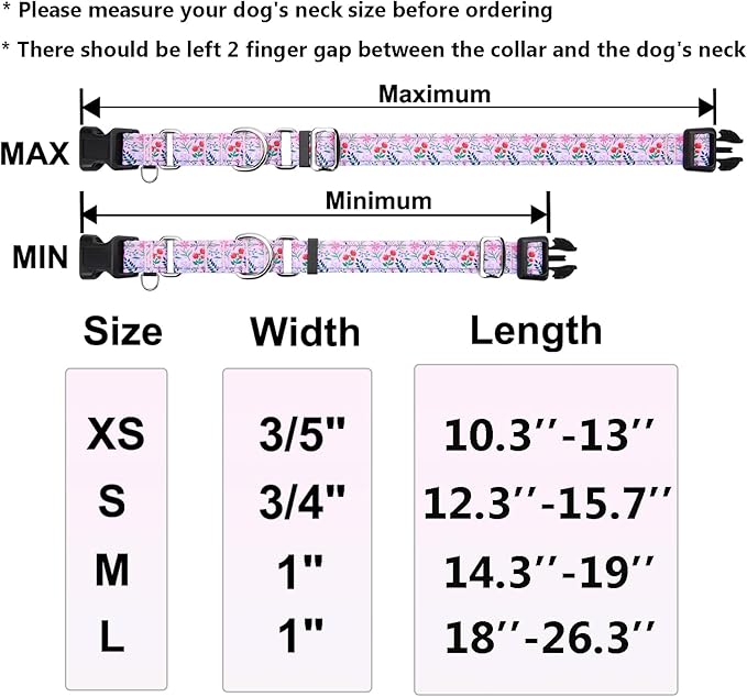 Reflective Martingale Collar with Quick Release Buckle Anti Pulling Girl Female Dog Collars (Pink Flowers Plants, Small)