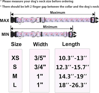Reflective Martingale Collar with Quick Release Buckle Anti Pulling Girl Female Dog Collars (Pink Flowers Plants, Small)