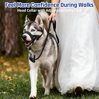 BARKLESS Dog Training Head Collar for Pulling, No Pull Head Halter with Adjustable Safety Strap, Anti-Pull Soft Padded Muzzle Leash for Walking Training Leash Reactive Medium Dogs