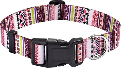 Mihqy Dog Collar with Bohemia Floral Tribal Geometric Patterns - Soft Ethnic Style Collar Adjustable for Small Medium Large Dogs(Pink Bohemia,XS)