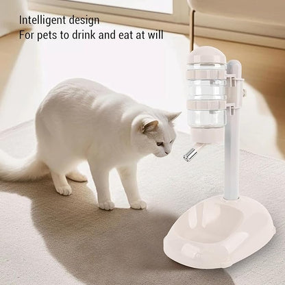 Denash Pet Standing Water Dispenser Feeder, 500ml Dog Water Feeder Bottle Adjustable Raised Pet Food Bowl for Dogs Detachable Bottles Easy Cleaning (Beige)