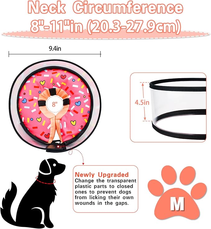 MRSOHRET Dog Cone, Dog Surgery Collar, Inflatable Cones for Small Medium Large Dogs, Pink Doughnut Dog Recovery Collar, Does not Impede Vision