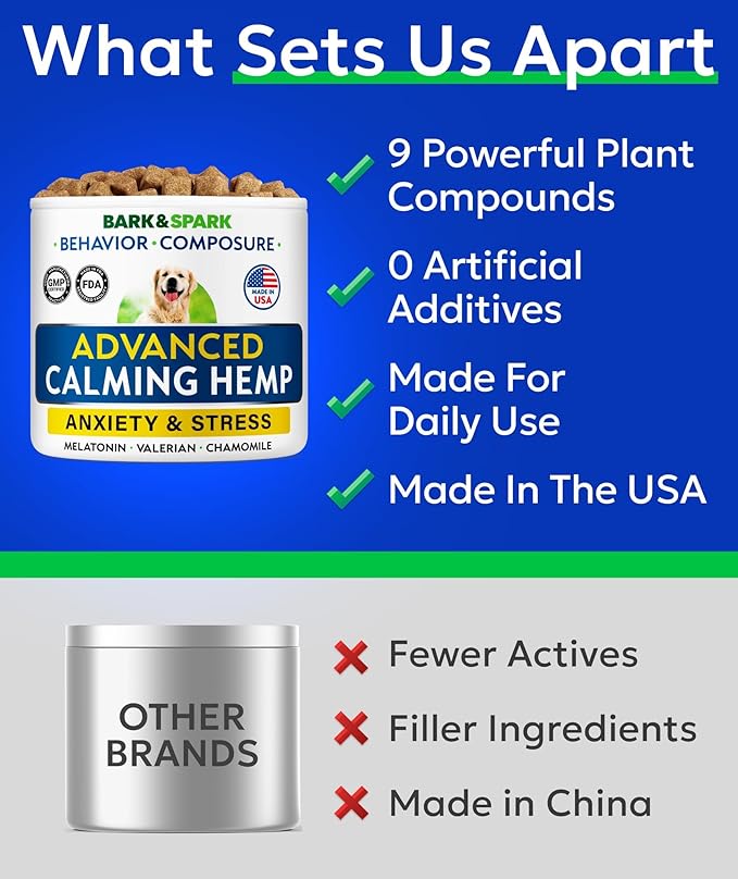 BARK&SPARK Advanced Calming Chews for Dogs - Hemp Chew + Melatonin - Anxiety Relief - Sleep Aid - Relaxing Treats - Stress Relief During Fireworks, Storms, Thunder, Barking