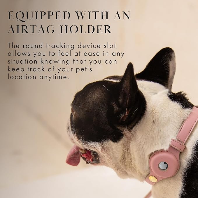 NINA WOOF Cupertino Dog Collars, Harnesses & Leashes Made from Vegan Leather with Dog Tracker Device Holder Adjustable Dog Collar (Extra Small (Neck: 9x12), Pink)