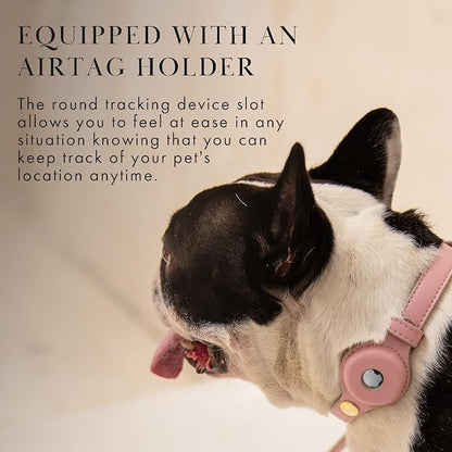 NINA WOOF Cupertino Dog Collars, Harnesses & Leashes Made from Vegan Leather with Dog Tracker Device Holder Adjustable Dog Collar (Extra Small (Neck: 9x12), Pink)