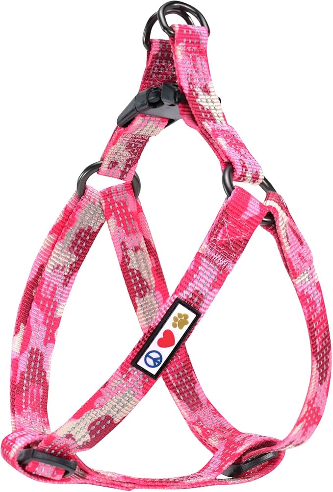 Pawtitas Reflective Step-in Dog Harness – Adjustable No-Pull Vest for Puppies to Seniors, Safe & Comfortable, S Camo Pink