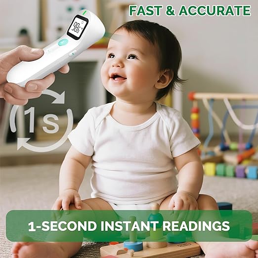 Greetmed No Touch Forehead Digital Thermometer for Adults, Kids with Fever Alarm, 1s Instant Reading Large LCD Display, Multi-Mode Object Temperature (Batteries Included)