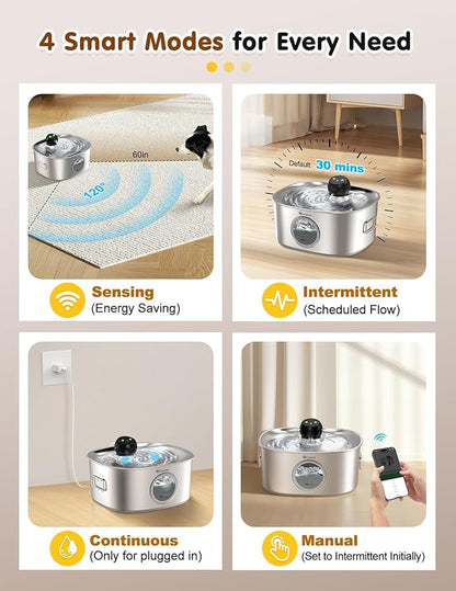 Dog Water Bowl Dispenser, 10L/2.64Gal/338 Oz Automatic Dog Water Fountain with APP & 2.4G WiFi, 5-Filtered Stainless Steel Pet Water Fountain Quiet for Large Dogs Inside and Multi-Pet Home