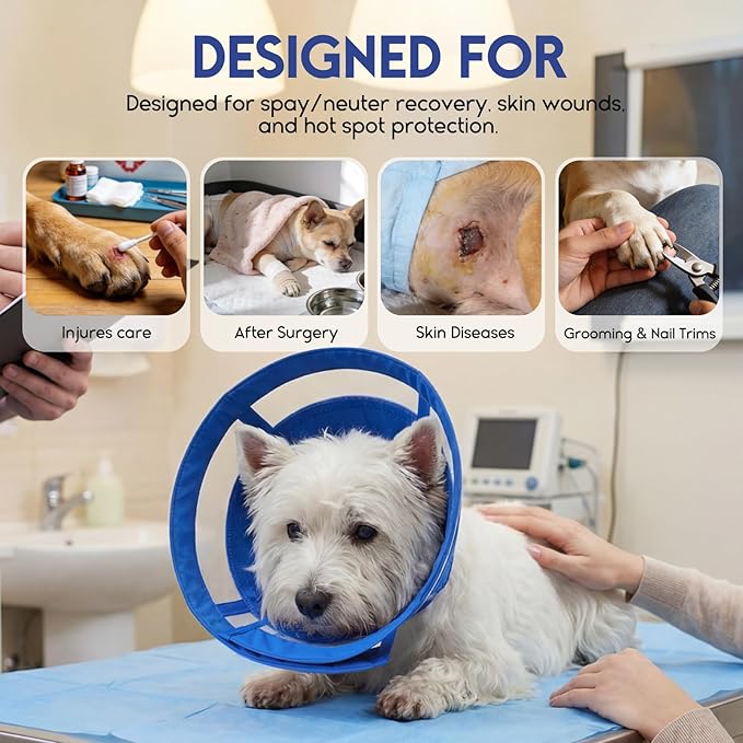 ASENKU Dog Cone Collar, Protective Recovery Dog Collar After Surgery, Comfy Adjustable Cone for Dogs to Stop Licking, Pet E-Collar for Small, Medium & Large Dogs(Blue, S)