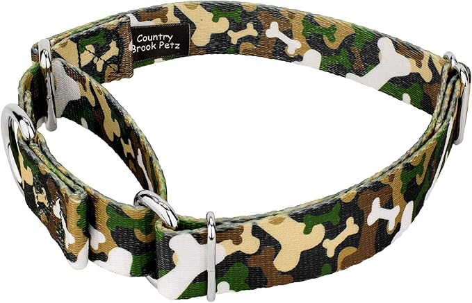Country Brook Petz - Woodland Bone Camo Martingale Dog Collar and Leash - Camouflage Collection Featuring Rugged Designs (5/8 Inch, Small)