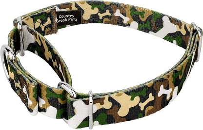 Country Brook Petz - Woodland Bone Camo Martingale Dog Collar and Leash - Camouflage Collection Featuring Rugged Designs (1/2 Inch, Extra Small)