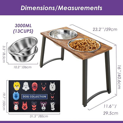 Elevated Dog Bowls for X-Large Dogs with Spill Proof Mat 2 X-Large 3000ML(13CUPS) Stainless Steel Dog Bowls, 16.5" Tall Raised Dog Bowl Stand,Dog Food & Water Bowls for Large, Extra Large Dogs