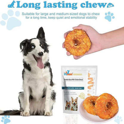 Dog Treats Long Lasting for Large Dog Clean Teeth Chicken Wrapped Rawhide Donuts 1lb/454g