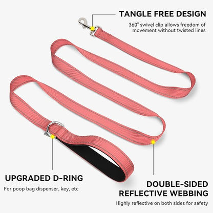 Joytale Dog Leash, 6 FT Double-Sided Reflective, Padded Handle Nylon Heavy Duty Leashes for Medium & Large Dogs Walking, Neon Pink