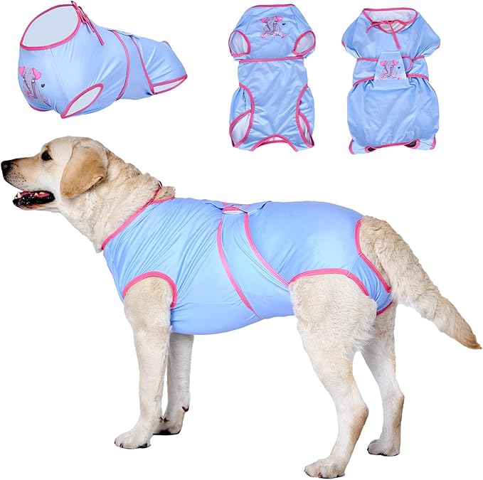 LovinPet Dog Recovery Suit for Large Medium Dogs - Bodysuit Onesie for Shedding Skin Disease Pet Pajamas Dog Anti Licking for Abdominal Wound After Surgery,Elephant,Blue,XXL