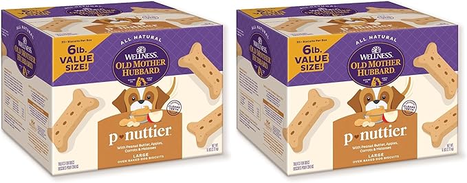 Old Mother Hubbard Wellness P-Nuttier Dog Biscuits,Natural,Training Treats,Peanut Butter Flavor,Large Size,(6 Pound Box),(Pack of 2)
