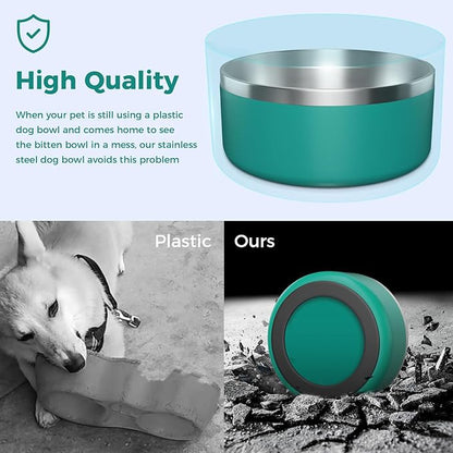 WENBOKMIN Dog Bowl, Stainless Steel Dog Food and Water Bowl with Non Slip Quiet Bottom, Easy to Clean, Dishwasher Safe, 64oz, Deep Green