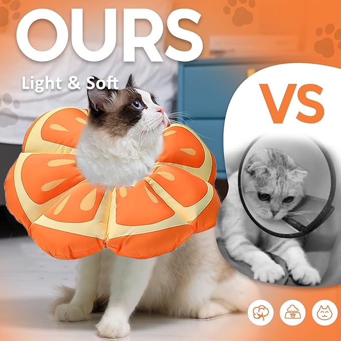 Avont Cat Cone Collar Soft, Adjustable Recovery E Collar Alternative for Cats Kittens Puppies, Elizabethan Neck Cone of Shame to Prevent Licking Biting After Surgery Protect Wounds -Tangerine(M)