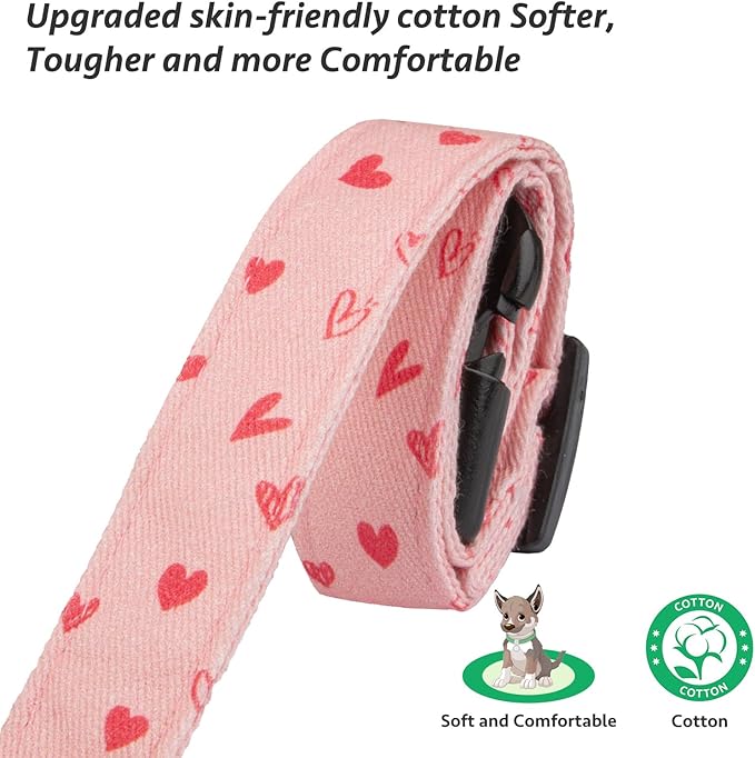 Cotton Handmade Dog Collar Cute and Distinctive Patterns Pink Heart with Pendant for Girl Boy Dogs Collars M