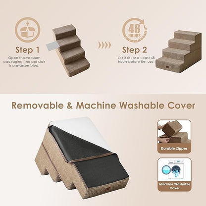 EHEYCIGA Dog Stairs for Bed 20" H, 4-Step Extra Wide Dog Steps for High Bed, Pet Steps for Small Dogs and Cats, Non-Slip Balanced Pet Ramp Indoor, Camel