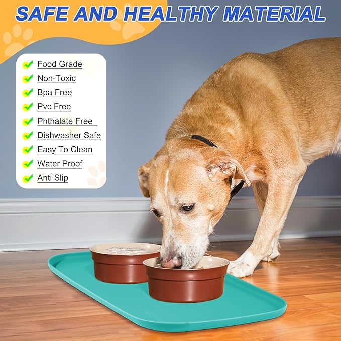 SMILOOL Silicone Pet Feeding Mat with Raised Edge for Food and Water, Dog Bowl Mats, Cat Bowls Placemat with High Lip for Floor Waterproof, Rubber Tray for Cats and Dogs 24 x 16 x0.8 Dark Turquoise