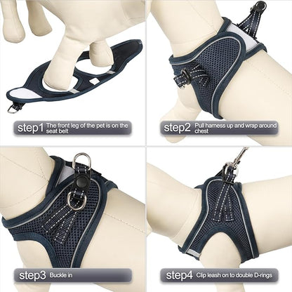 YIMEIS Dog Harness and Leash Set, No Pull Soft Mesh Pet Harness, Reflective Adjustable Puppy Vest for Small Medium Large Dogs, Cats (Navy, Medium (Pack of 1)