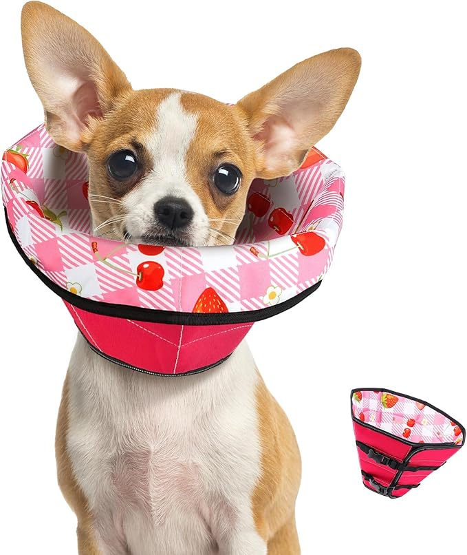 Soft Dog Cone Collar After Surgery: Adjustable Long Foldable Comfy Recovery Shame Elizabethan Stop Licking Small Medium Large Dogs (Red, S)