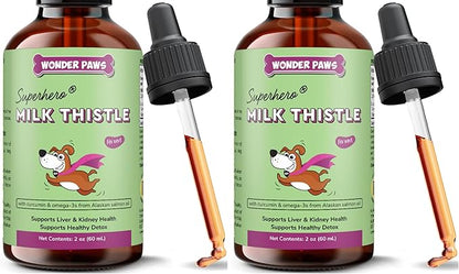 Wonder Paws Milk Thistle, Liver Support for Dogs, Supports Kidney Function for Pets, Detox, Hepatic Support, with Wild Alaskan Salmon Oil & Curcumin, Omega 3 EPA & DHA (2 Oz) (Pack of 2)