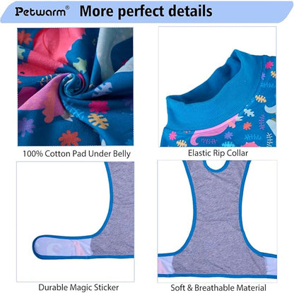 PetWarm Dog Recovery Suit After Surgery, Dog Bodysuit, Substitute E-Collar and Cone, Pet Surgery Recovery Suit, Female Male Dog Onesie for Spay Neuter, Dinosaur Pattern, Multi-Colored, 2XL