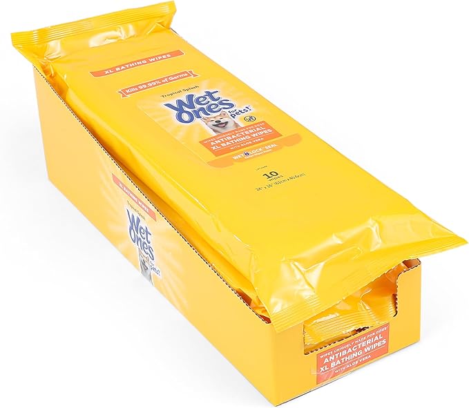 Wet Ones for Pets Multipurpose Dog Wipes with Aloe Vera, Tropical Splash Scent - Extra Large Pet Bathing Wipes with Wet Lock Seal for Dog Paws & All Over Use, 10 Count