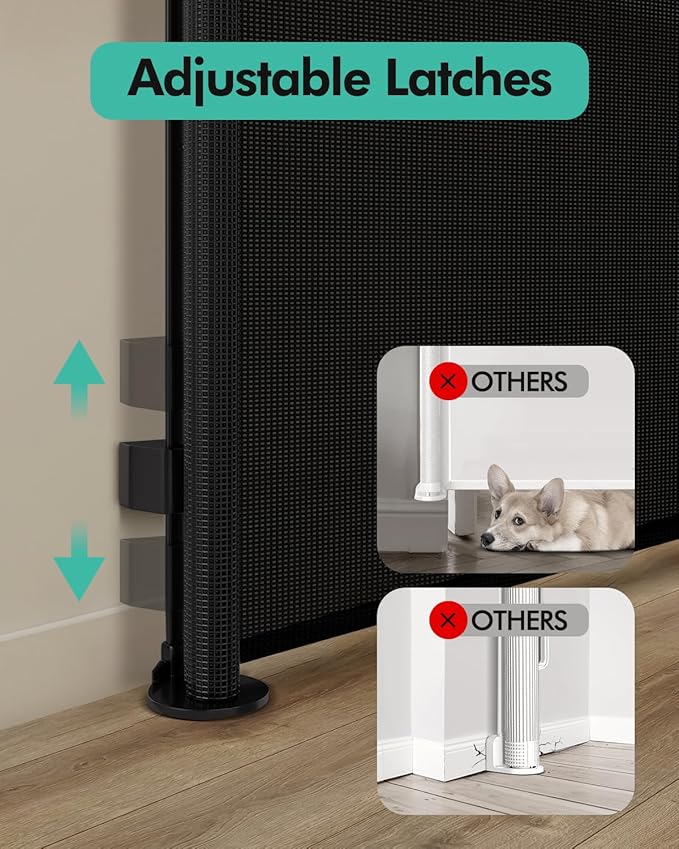 2PCS Retractable Baby Gates, Mesh Dog Gate for Doorways, 33.6" Tall, Expands to 55" Wide,Pet Safety Essential Fit for Baseboards, Wide Toddlers Gates for Hallways, Indoor & Outdoor,Black