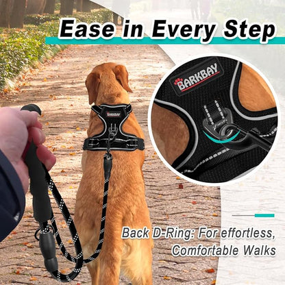 BARKBAY Dog Harness No Pull Mesh for Large Dogs - Adjustable, Reflective, Comfortable, No Choke, Heavy-Duty - Perfect for Outdoor Training, Walking, and Hiking - Strong & Durable - L & Black Mesh