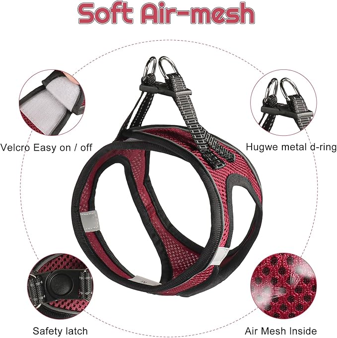 Dog Harness for Small Dogs and Leash Set, Honeycomb Grid, Reflective Lightweight Harness & Anti-Twist Pet Lead Multi Color, Size: XS-S-M. (M, Deep Purple)