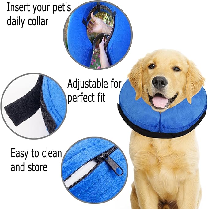 Dog Cone Collar for Small Medium Large Dogs After Surgery, Inflatable Doggie Neck Donut Collar Recovery ECollar, Soft Adjustable Dog Cones Alternative, Protective Pet Cones for Dogs