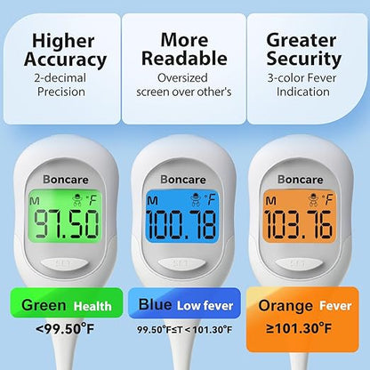 Boncare 9 Seconds Basal Body Thermometer for Ovulation, Oral Thermometer for Adults and Kids - Accurate Rectal Thermometer, with Fever Alarm and Large Display (Rice-White)