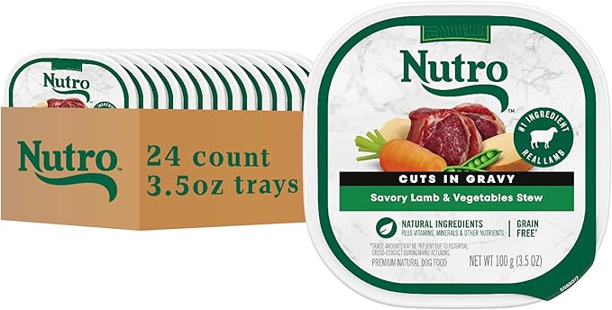 Nutro Adult Wet Dog Food, Natural Grain Free Dog Food Wet Cuts in Gravy Savory Lamb & Vegetables Stew Recipe, 3.5 oz. Trays (Pack of 24)