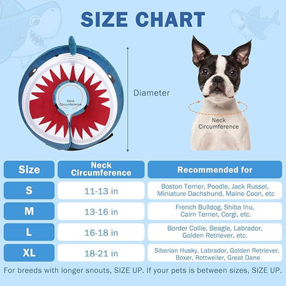 SCENEREAL Dog Cone Alternative After Surgery Pet Recovery Collar for Small Medium Large Dogs Cats, Adjustable Inflatable Donut to Prevent Licking, Shark Print E-Collars