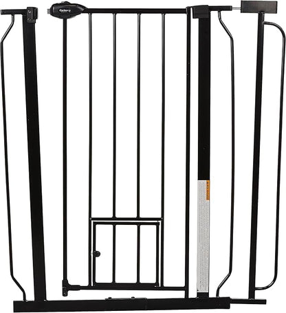 Carlson 36" Extra Tall Walk Through Dog Gate for Doorways & Bottom of Stairs, Metal Pet Gate with Small Pet Door, Expands 29.5”–36.5”, Black